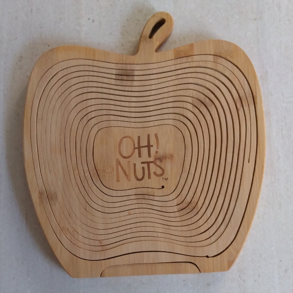 Oh! Nuts Wooden Apple-Shaped Bowl That Flattens For Storage